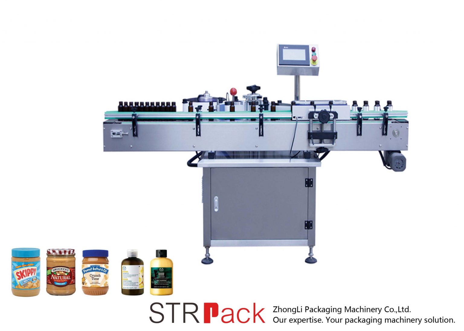 Vertical SelfAdhesive Round Bottle Labeling Machine Strpack